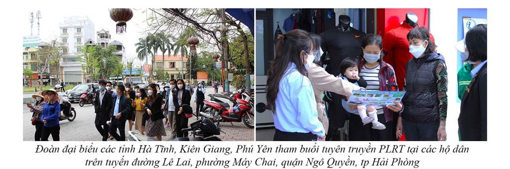 Đoàn đại biểu các tỉnh Hà Tĩnh, Kiên Giang, Phú Yên tham dự buổi tuyên truyền PLRT tại các hộ dân trên tuyến đường Lê Lai, phường Máy Chai, quận Ngô Quyền, TP. Hải Phòng